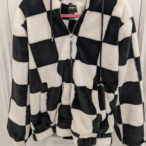 Checkered fuzzy jacket